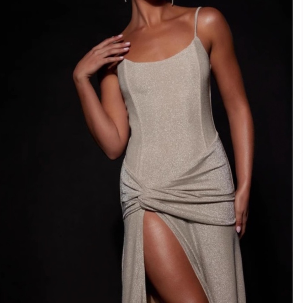 NWOT Meshki Celene Shimmer Corset Twisted Maxi Dress - Champagne - Picture 4 of 5